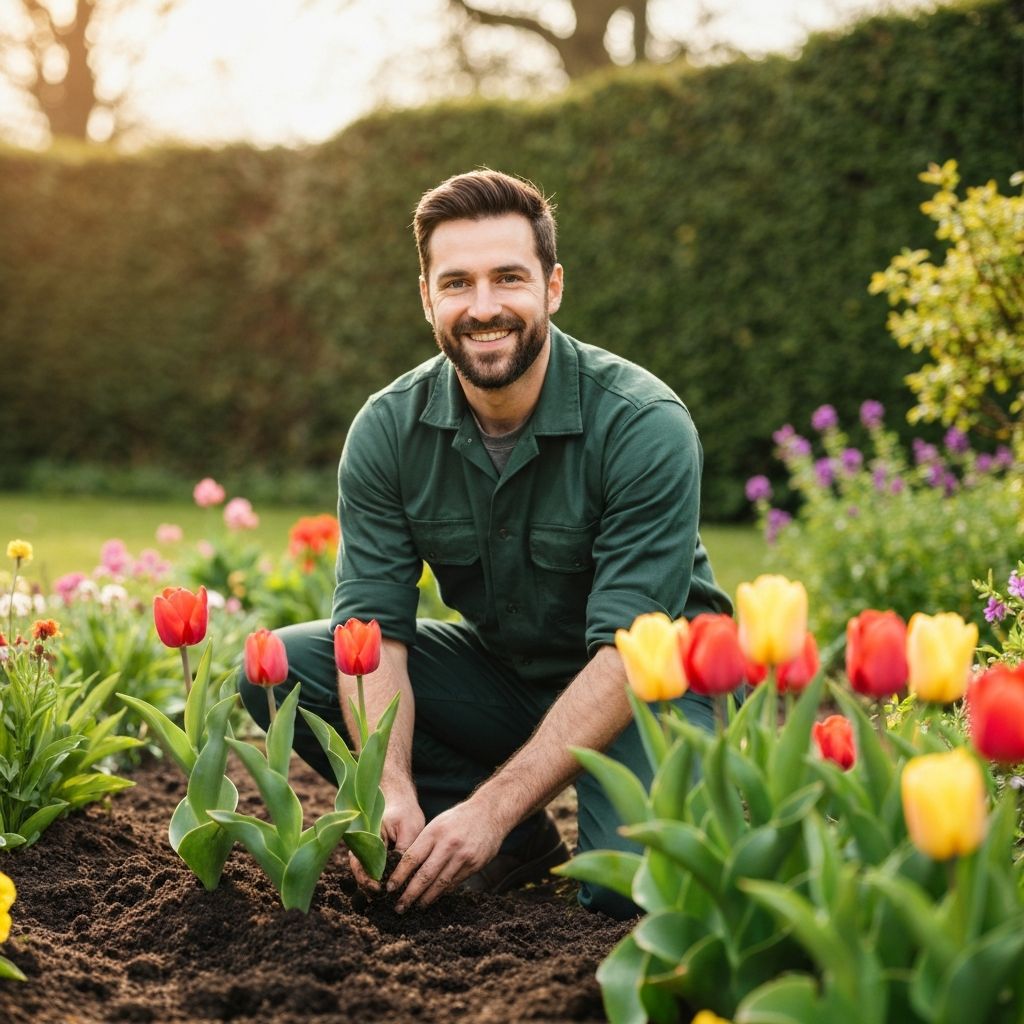 Bryce Bervoets aan het werk in de tuin